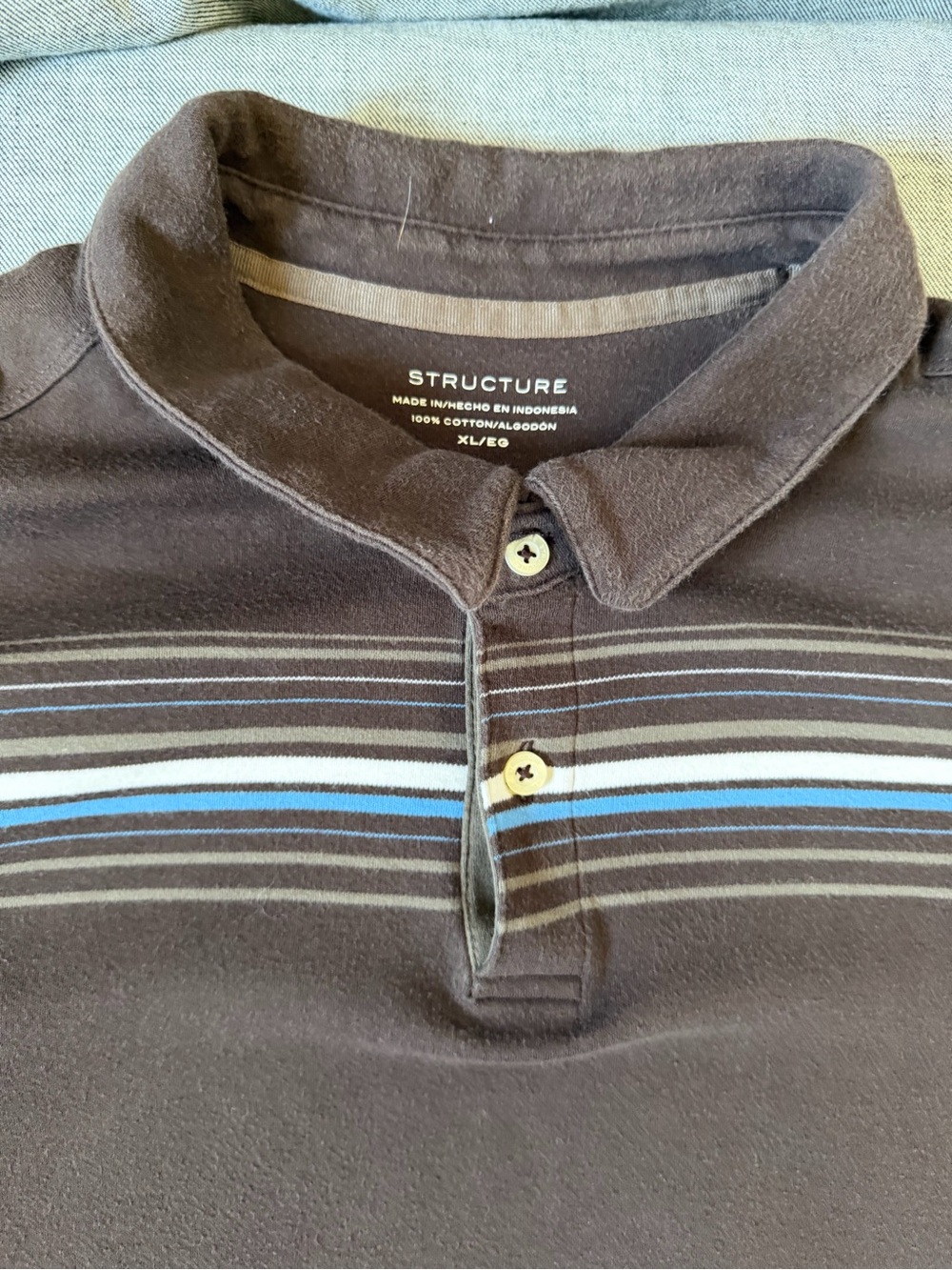 Structure Brown Polo with Neutral and Blue Chest Stripes - Picture 2 of 3